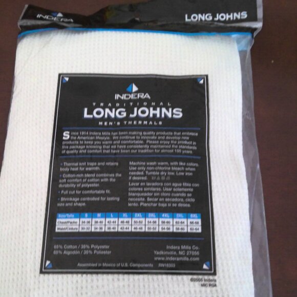 Indera Men's Traditional Long Johns Top & Bottom XL - Picture 3 of 6